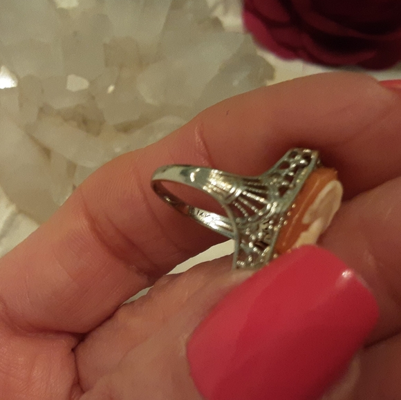 ANTIQUE 14K SOLID GOLD, FILLGREE CAMEO RING, SIZE 3 1/4 - Picture 8 of 16